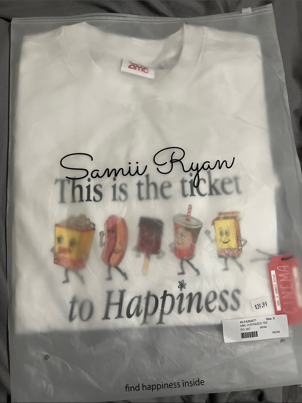 Samii Ryan "This is the ticket to Happiness" AMC White Graphic Tee